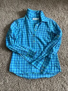 Vineyard Vines women’s' Teal & Blue Plaid Button-Down Shirt